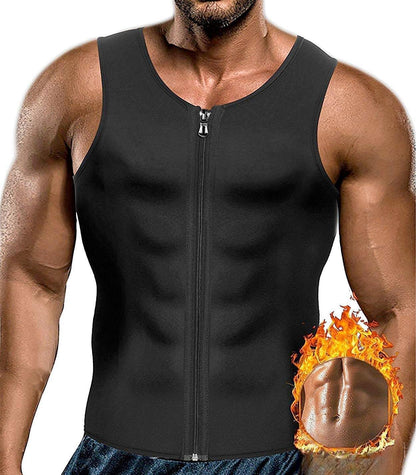 ThermaFit Men's Neoprene Sauna Vest with Zipper – Sweat Waist Trainer & Compression Workout Tank Top