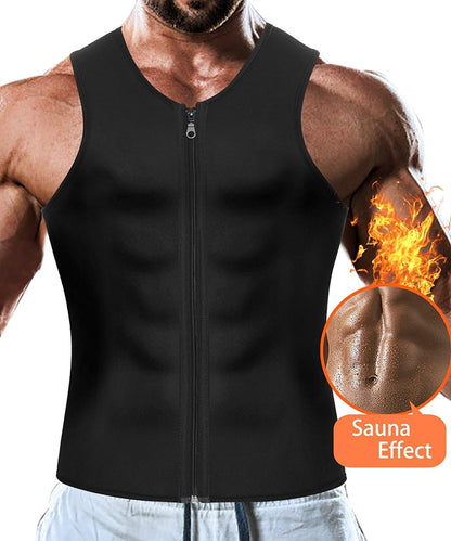 ThermaFit Men's Neoprene Sauna Vest with Zipper – Sweat Waist Trainer & Compression Workout Tank Top