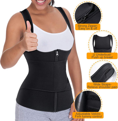 ThermaFit Women's Neoprene Sauna Waist Trainer with Zipper – Weight Loss Body Shaper