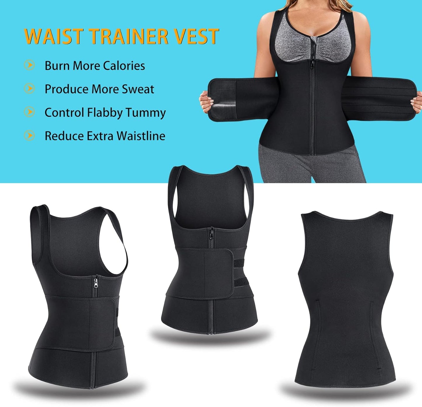 ThermaFit Women's Neoprene Sauna Waist Trainer with Zipper – Weight Loss Body Shaper